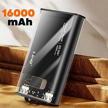 Avis LinQ Powerbank 16000mAh USB-C et USB Super Fast Charge 22.5W Câbles intégrés Affichage LED  TM16003 Noir