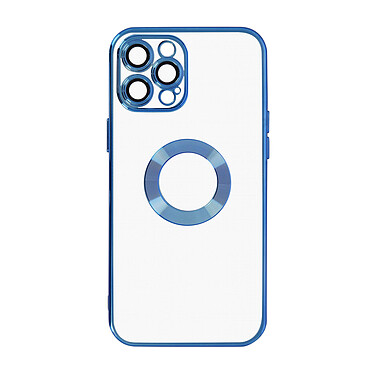 Avizar Coque iPhone 12 Pro Silicone Bloc Caméra Couvert  Transparent Contour Bleu Chromé
