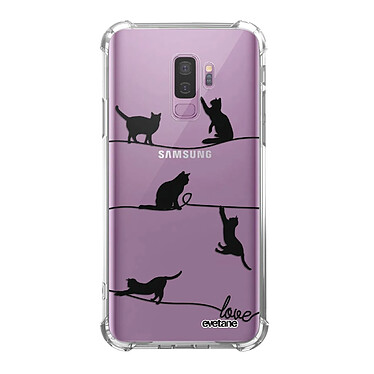 Evetane Coque Samsung Galaxy S9 Plus anti-choc souple angles renforcés transparente Motif Chat Lignes