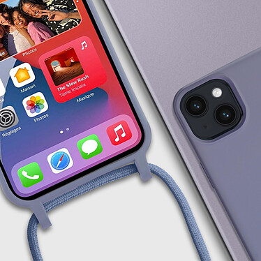 Avizar Coque Cordon pour iPhone 14 Plus Semi-rigide Lanière Tour du Cou 80cm  violet pas cher