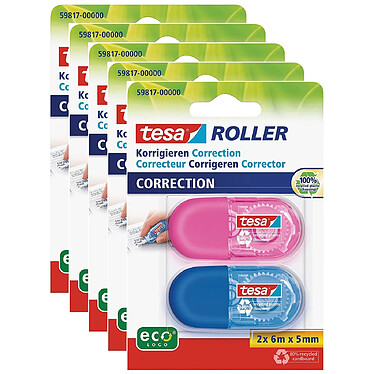 TESA Pack 2 Mini Rollers de Correction Design Ergonomique Multicolore - 6 m x 5 mm x 5