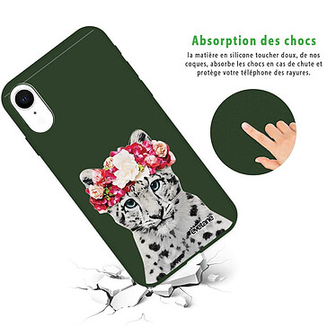 Avis Evetane Coque iPhone Xr Silicone Liquide Douce vert kaki Leopard Couronne