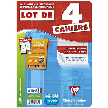 CLAIREFONTAINE Lot de 4 Cahiers Piqués A4 96 pages 90g Séyès