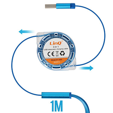 LinQ Câble USB rétractable Universel 1m Bleu pas cher