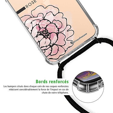 Acheter LaCoqueFrançaise Coque cordon iPhone 11 Pro noir Dessin Rose Pivoine