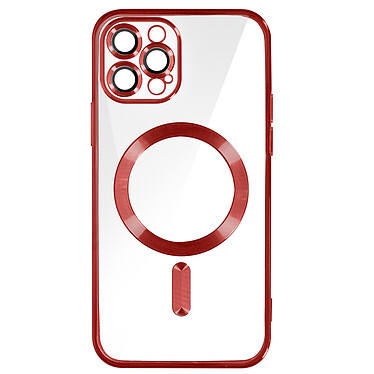 Avizar Coque MagSafe pour iPhone 12 Pro Silicone Protection Caméra  Contour Chromé Rouge