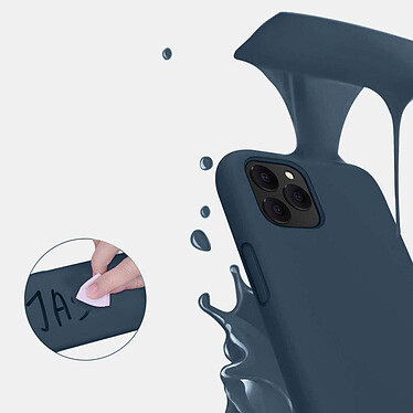 Evetane Coque iPhone 11 Pro Silicone liquide Bleu Marine + 2 Vitres en Verre trempé Protection écran Antichocs pas cher