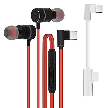 Avizar Écouteurs Gaming Filaires USB Type C Intra-auriculaires Magnétiques Rouge