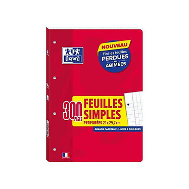 OXFORD Blocs 300 Pages (150) Feuillets Mobiles Détachables Perforées 90g A4 Grands Carreaux