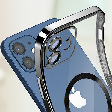 Avizar Coque MagSafe pour iPhone 12 Silicone Protection Caméra  Contour Chromé Noir pas cher