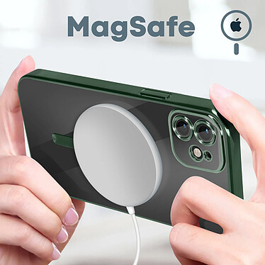 Avis Avizar Coque MagSafe pour iPhone 12 Silicone Protection Caméra  Contour Chromé Vert