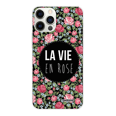 Evetane Coque iPhone 12/12 Pro silicone transparente Motif La Vie en Rose ultra resistant
