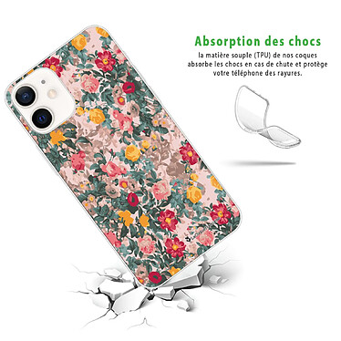 Avis LaCoqueFrançaise Coque iPhone 12 mini silicone transparente Motif Fleurs Beige et Rose ultra resistant