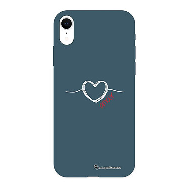 LaCoqueFrançaise Coque iPhone Xr Silicone Liquide Douce bleu nuit Coeur Blanc Amour