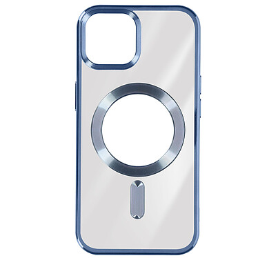 Avizar Coque MagSafe pour iPhone 15 Silicone Protection Caméra  Contour Chromé Bleu