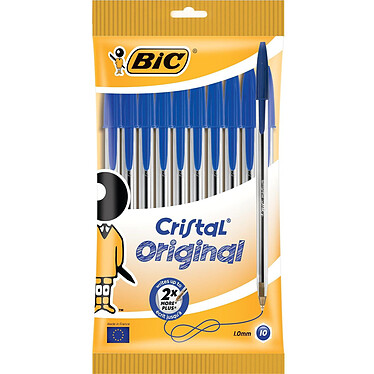 BIC Lot de 10 stylos à bille Cristal Medium, bleu, 0,4 mm