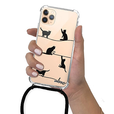 Evetane Coque cordon iPhone 11 Pro noir Dessin Chat Lignes pas cher