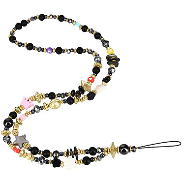 Avizar Bijou de Téléphone Perles Heishi Noir et Perles Multicolore 80cm avec Dragonne