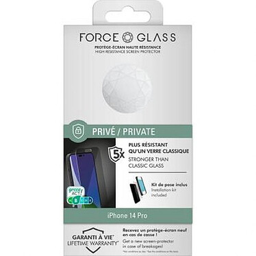 Force Glass Protection d'écran pour iPhone 14 Pro en Verre Organique Plat Privé Noir transparent pas cher