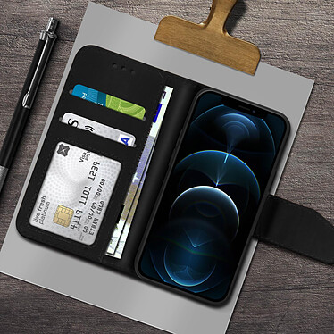 Avizar Housse iPhone 12 Pro Max Cuir Porte-carte Fonction Support Premium Noir pas cher