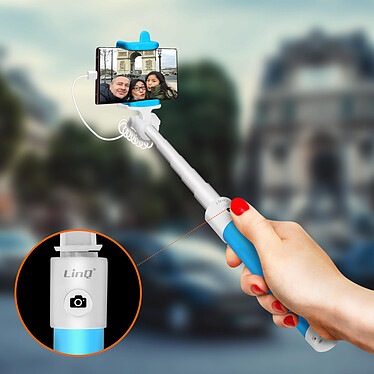 Acheter LinQ Perche selfie Filaire Connecteur USB-C Bouton déclencheur Extensible  Bleu