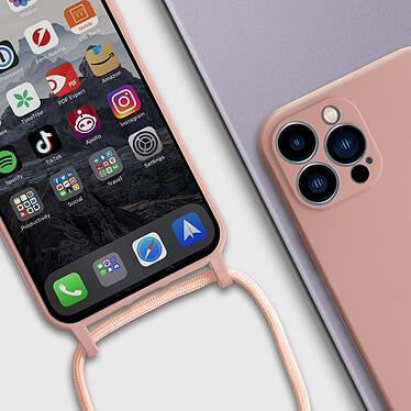 Avizar Coque Cordon pour Apple iPhone 13 Pro Max Semi-rigide Lanière Tour du Cou 80cm  rose pas cher