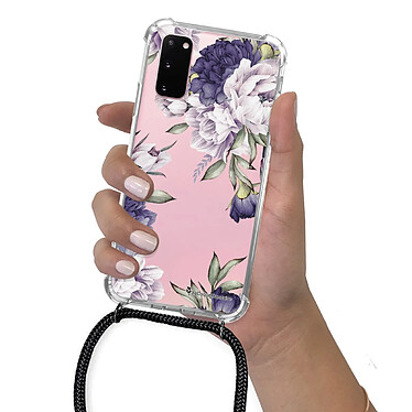 LaCoqueFrançaise Coque cordon Samsung Galaxy S20 Dessin Pivoines Violettes pas cher