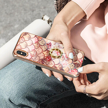 Avizar Coque iPhone XS Max Bi-matière avec Bague de Maintien Motif Écaille Rose pas cher