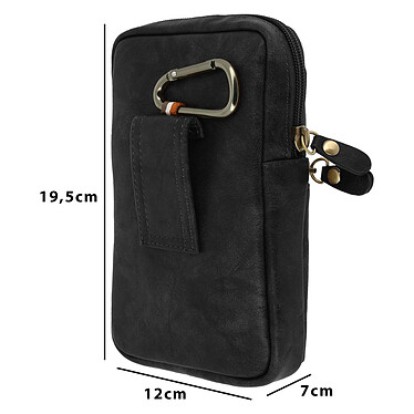 Avizar Sacoche de ceinture smartphone étui zippé aspect cuir + mousqueton - Noir pas cher