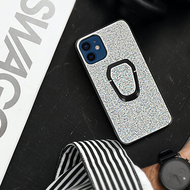 Acheter Avizar Coque iPhone 12 Mini Paillettée Bi-matière Bague de maintien Sur-mesure - Argent