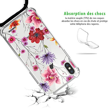 Avis Evetane Coque cordon iPhone X/Xs noir Dessin Fleurs Multicolores
