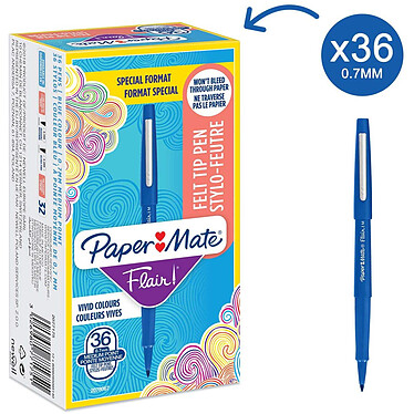 PAPER MATE Boite de 36 stylos feutre Flair Original, bleu