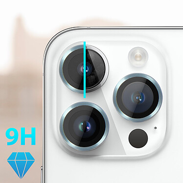 Avis Avizar Film Caméra iPhone 14 Pro et 14 Pro Max Dureté 9H Contour Métal bleu clair  Transparent