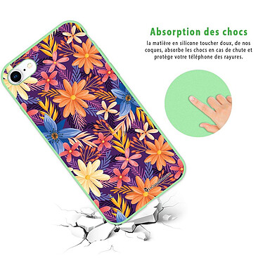 Avis LaCoqueFrançaise Coque iPhone 7/8/ iPhone SE 2020 Silicone Liquide Douce vert pâle Fleurs violettes et oranges