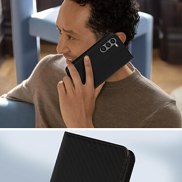 Avis Avizar Housse pour Samsung Galaxy S23 Porte-cartes Support Vidéo Effet Carbone  Noir