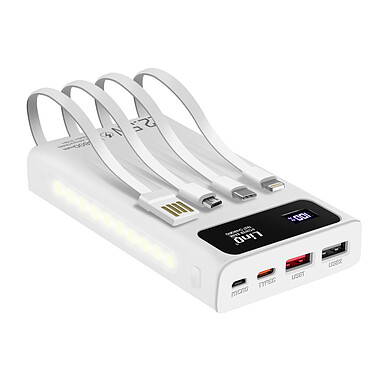 LinQ Batterie Secours 25800mAh Câble 4 en 1 Port USB 22.5W et USB C 20W  blanc