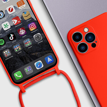 Avizar Coque Cordon pour Apple iPhone 13 Pro Max Semi-rigide Lanière Tour du Cou 80cm  rouge pas cher