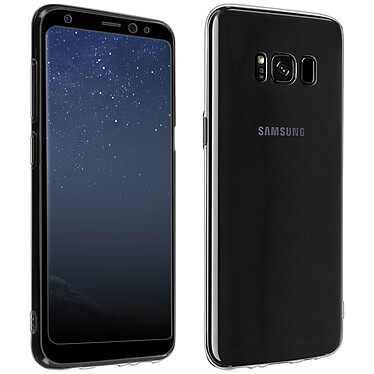 Avizar Coque Samsung Galaxy S8 Silicone Souple et Film Verre Trempé 9H Contour noir