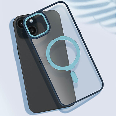 Avis Avizar Coque MagSafe pour iPhone 15 Plus Silicone Gel Anneau Fonction Support  Dos Givré Contour Bleu Ciel