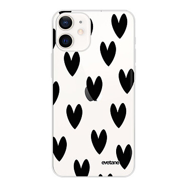 Evetane Coque iPhone 12 mini silicone transparente Motif Coeurs Noirs ultra resistant