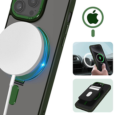 Acheter Avizar Coque MagSafe pour iPhone 15 Pro Silicone Gel Anneau Fonction Support  Dos Givré Contour Vert