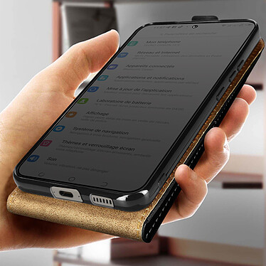 Avizar Étui pour Samsung Galaxy S23 Plus Clapet Vertical Porte-carte Effet Cuir de Cheval  Noir pas cher