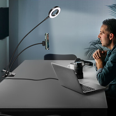 Avizar Support Bureau Lampe Anneau LED 3 Modes Éclairage Flexible Rotatif 360° Noir pas cher