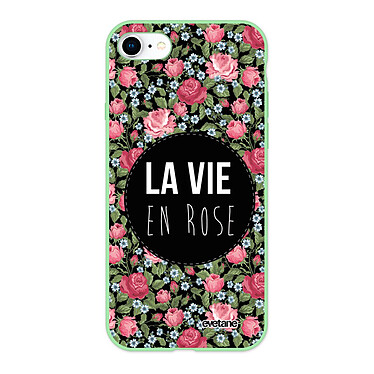 Evetane Coque iPhone 7/8/ iPhone SE 2020 Silicone Liquide Douce vert pâle La Vie en Rose