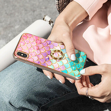 Avizar Coque iPhone XS Max Bi-matière avec Bague de Maintien Motif Écaille Multicolore pas cher
