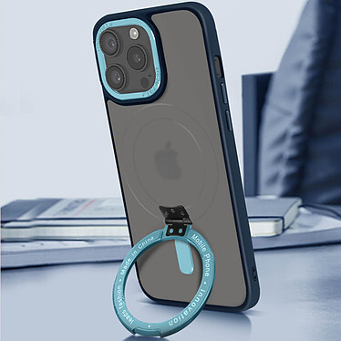 Avizar Coque MagSafe pour iPhone 15 Pro Silicone Gel Anneau Fonction Support  Dos Givré Contour Bleu Ciel pas cher