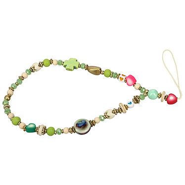 Avizar Bracelet pour Téléphone 30cm Perles Vert Croix Coeur Perle Nacrée + Dragonne