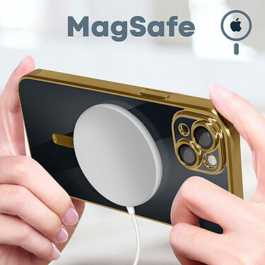 Avis Avizar Coque MagSafe pour iPhone 14 Plus Silicone Protection Caméra  Contour Chromé Or