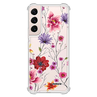 Evetane Coque Samsung Galaxy S22 5G Silicone antichocs Solides coins renforcés  transparente Motif Fleurs Multicolores