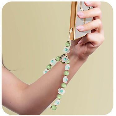 Acheter Avizar Bijou de Téléphone Perles Vert et Fleurs Turquoise 30cm avec Attache Dragonne